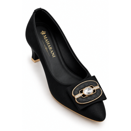 Elara Black Crystal Buckle Court Shoes