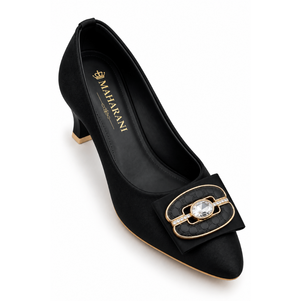 Elara Black Crystal Buckle Court Shoes