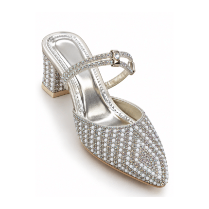 Noor Silver Pearl Embellished Bridal Heels