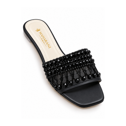Zara Midnight Black Beaded Slides