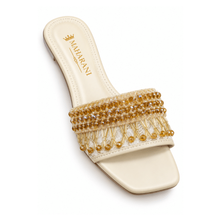 Zara Champagne Gold Beaded Slides