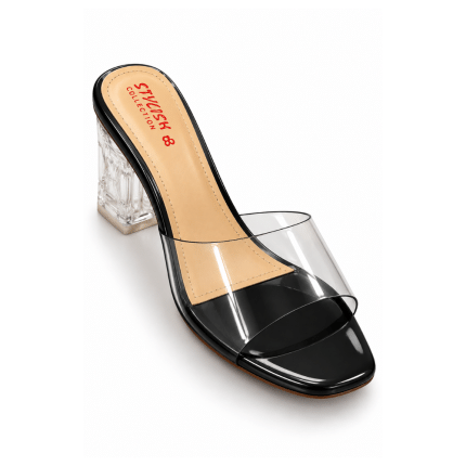 Crystal Clear Block Heel – Black